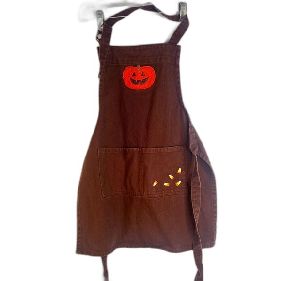 Halloween Apron Youth Child Williams Sonoma Cotton Brown Sturdy Pumpkin Cute - Picture 1 of 11